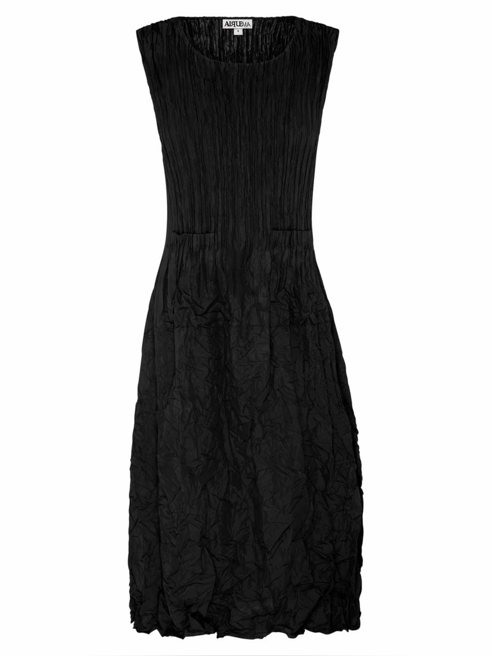 NWT Alquema Smash Pocket Dress Plain Black Lagenlook Pleated Size Medium